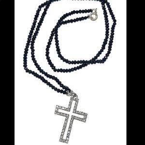925 SS onyx crystal cross necklace cz stones